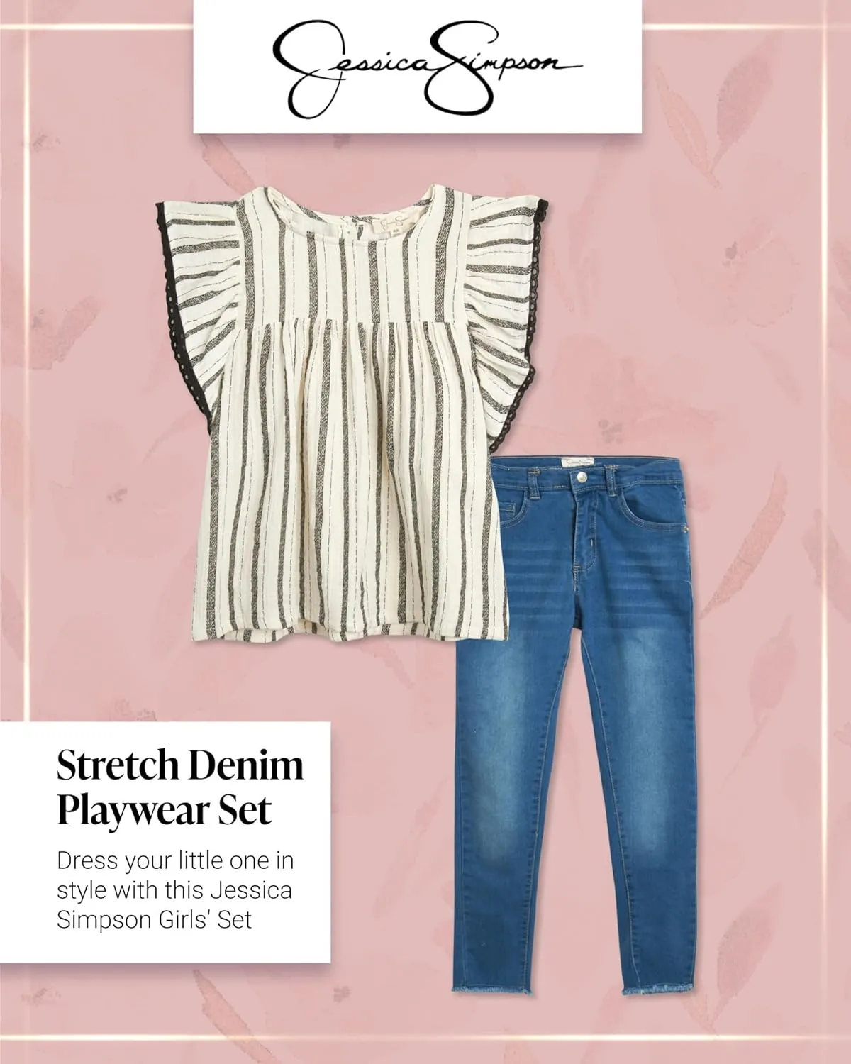 Jessica Simpson Girls’ Pants Set – Shirt and Stretch Denim Jeans – Cute Outfit Set for Girls (4-12)
