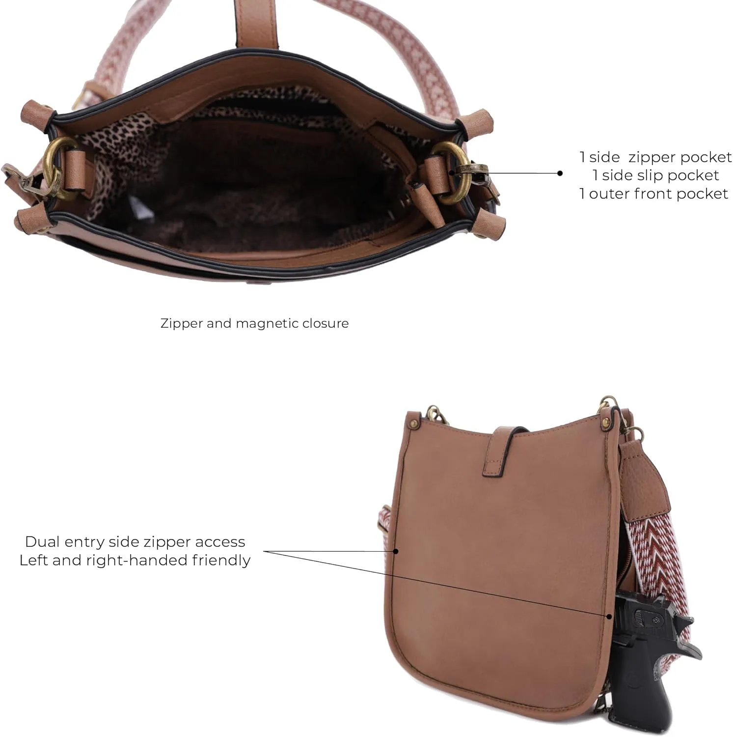 JESSIE & JAMES | Chelsea Concealed Carry Crossbody bag, Lock and Key HoboPurse with Wide Webbing Shoulder Strap