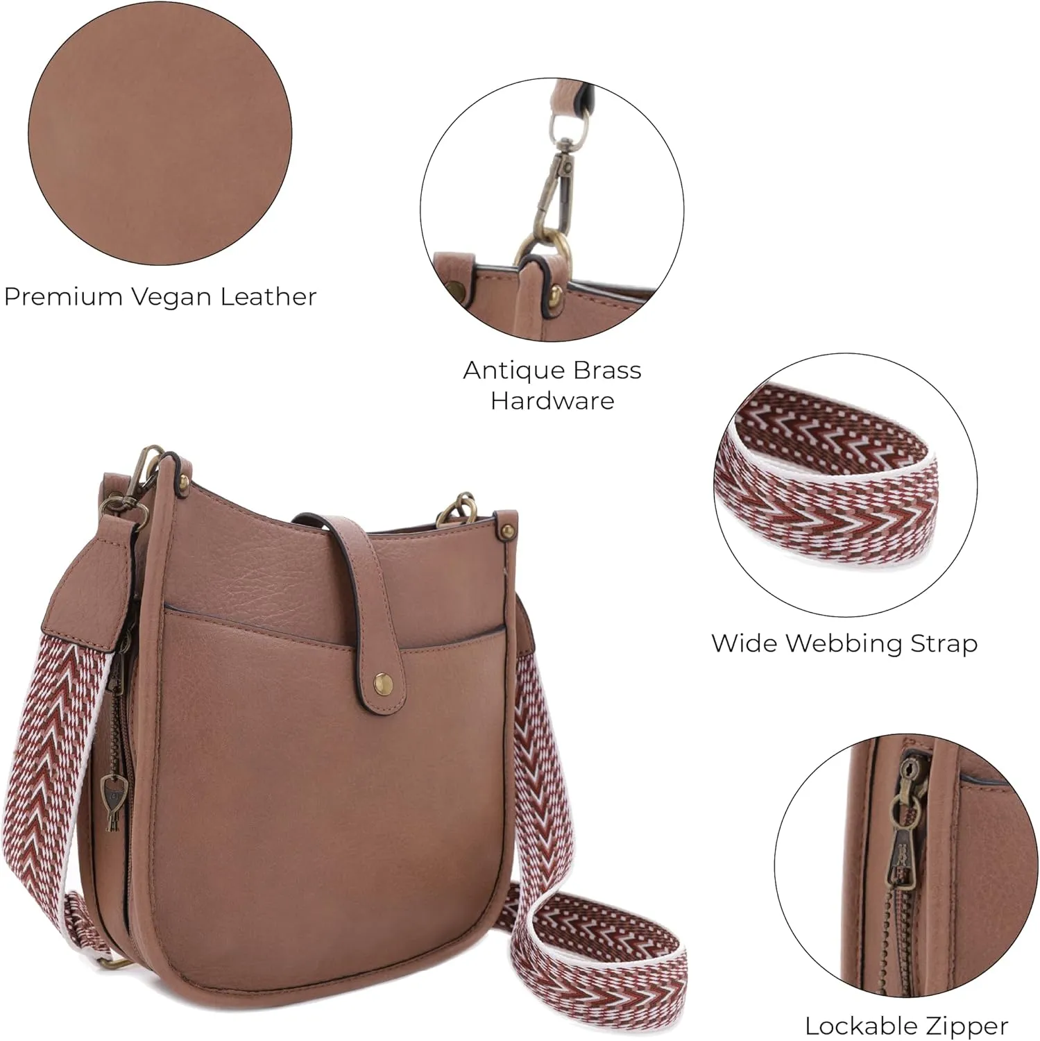 JESSIE & JAMES | Chelsea Concealed Carry Crossbody bag, Lock and Key HoboPurse with Wide Webbing Shoulder Strap