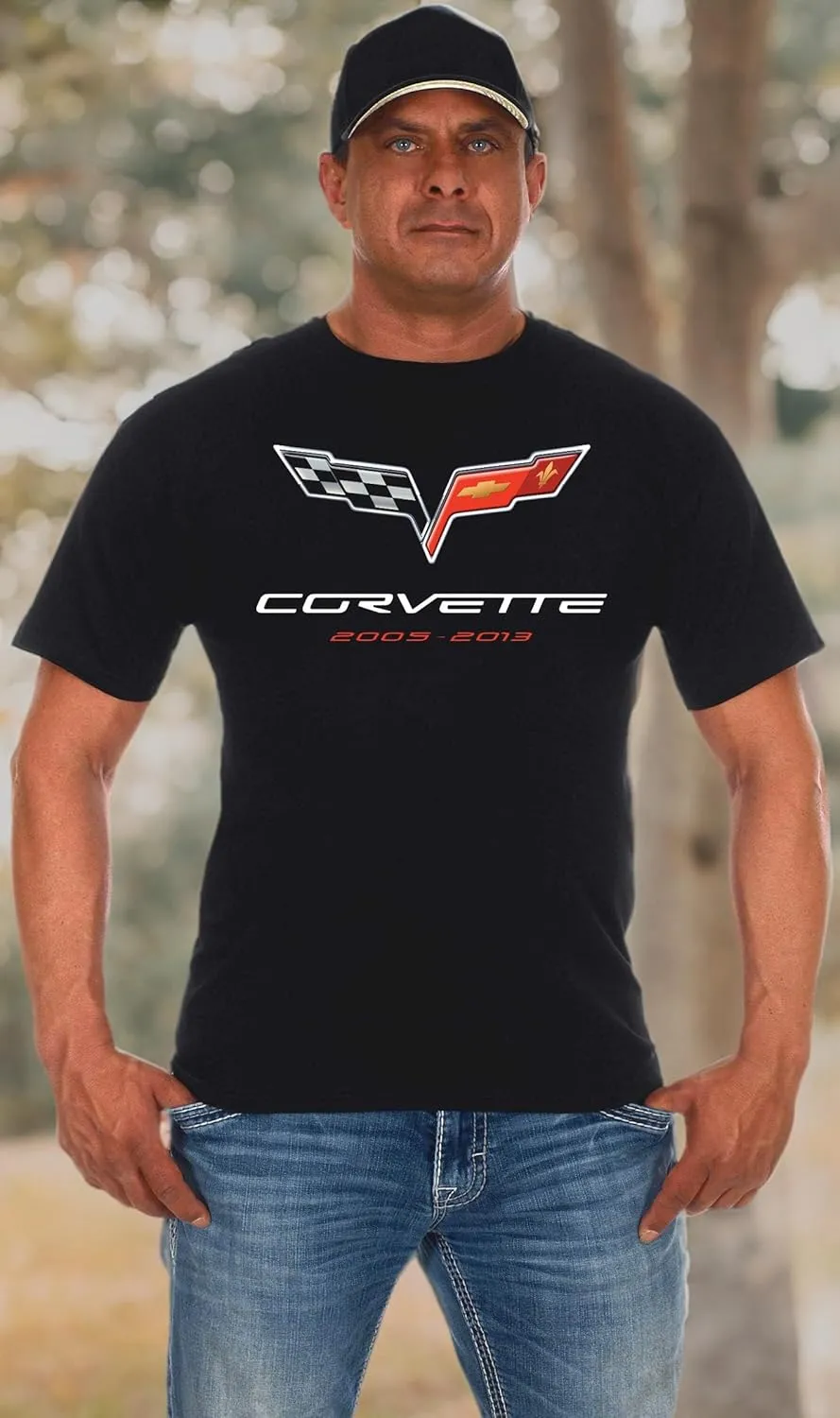 JH DESIGN GROUP Mens Chevy Corvette T-Shirt C6 Series Logo Black Crew Neck Shirt