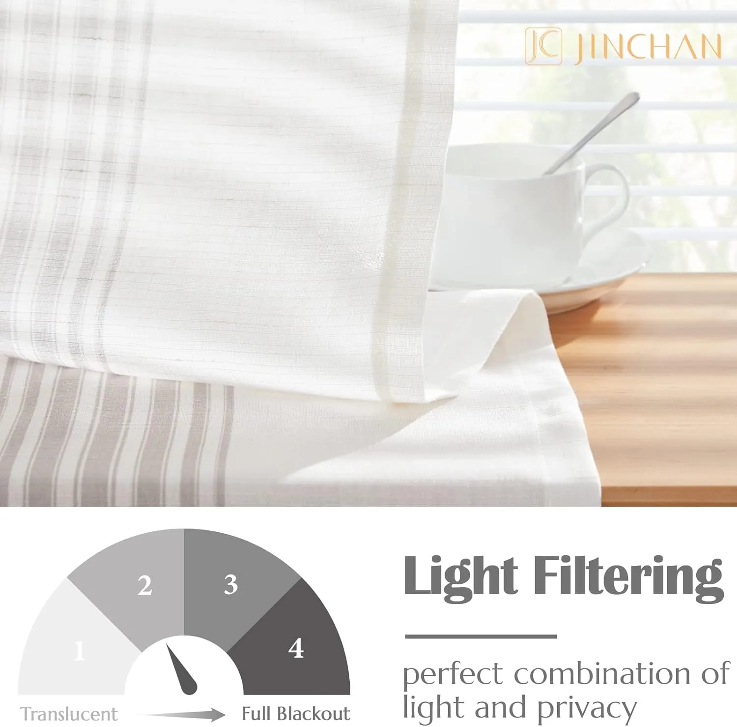 jinchan Gray Striped Linen Valance Curtain 16 Inch Vertical Striped Valance for Living Room Bathroom Light Filtering Window Treatment Rod Pocket Farmhouse Semi Sheer Short Window Curtain 1 Panel Grey