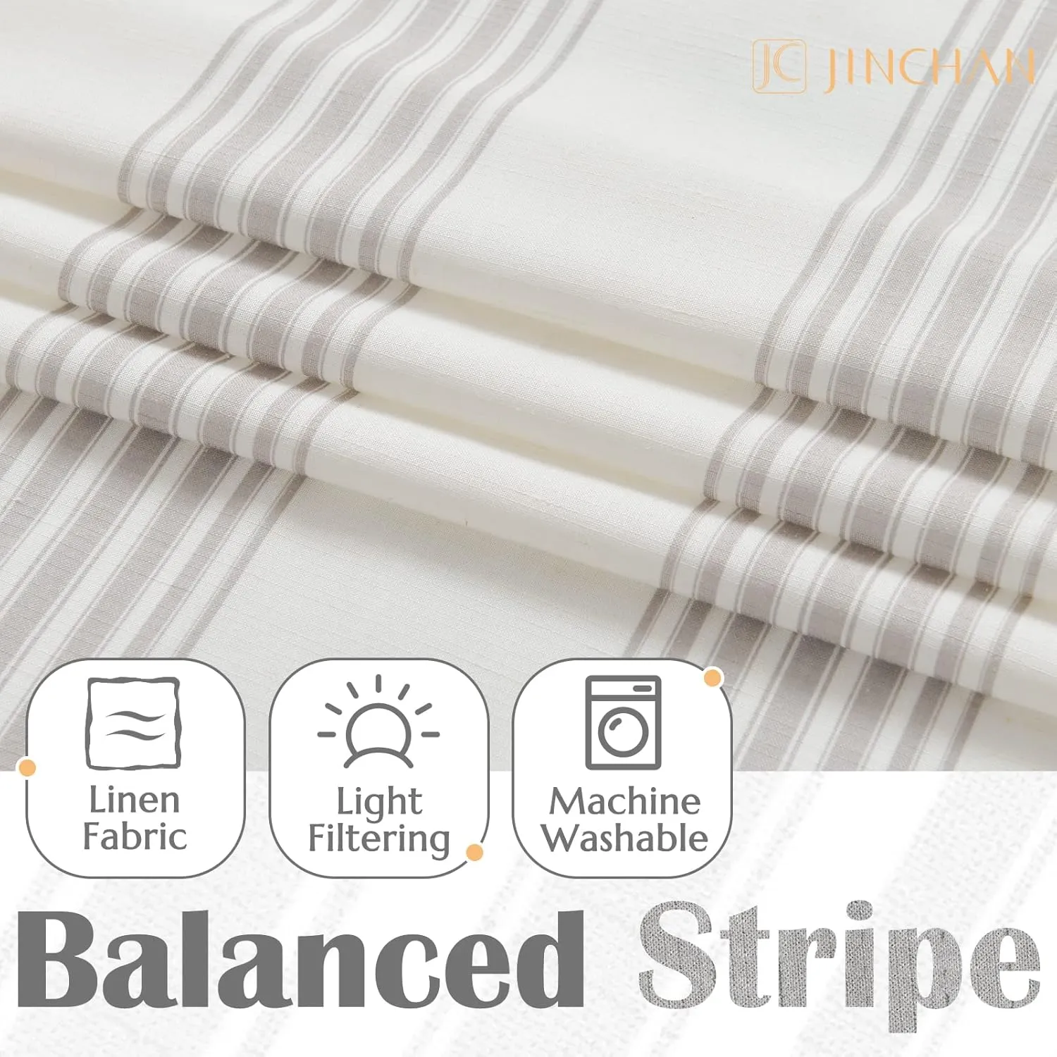 jinchan Gray Striped Linen Valance Curtain 16 Inch Vertical Striped Valance for Living Room Bathroom Light Filtering Window Treatment Rod Pocket Farmhouse Semi Sheer Short Window Curtain 1 Panel Grey