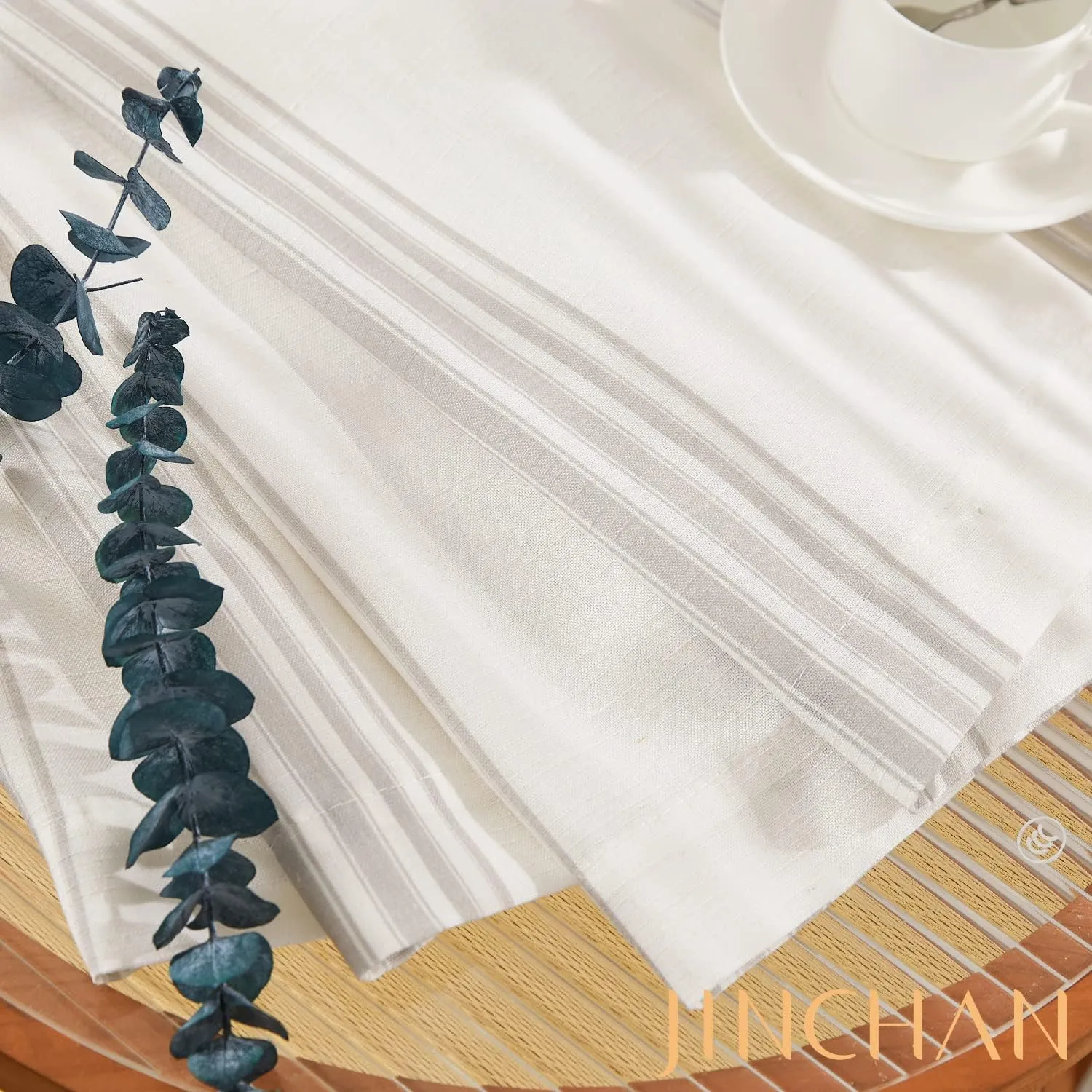 jinchan Gray Striped Linen Valance Curtain 16 Inch Vertical Striped Valance for Living Room Bathroom Light Filtering Window Treatment Rod Pocket Farmhouse Semi Sheer Short Window Curtain 1 Panel Grey