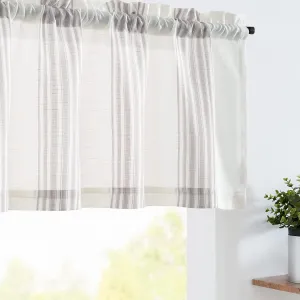 jinchan Gray Striped Linen Valance Curtain 16 Inch Vertical Striped Valance for Living Room Bathroom Light Filtering Window Treatment Rod Pocket Farmhouse Semi Sheer Short Window Curtain 1 Panel Grey