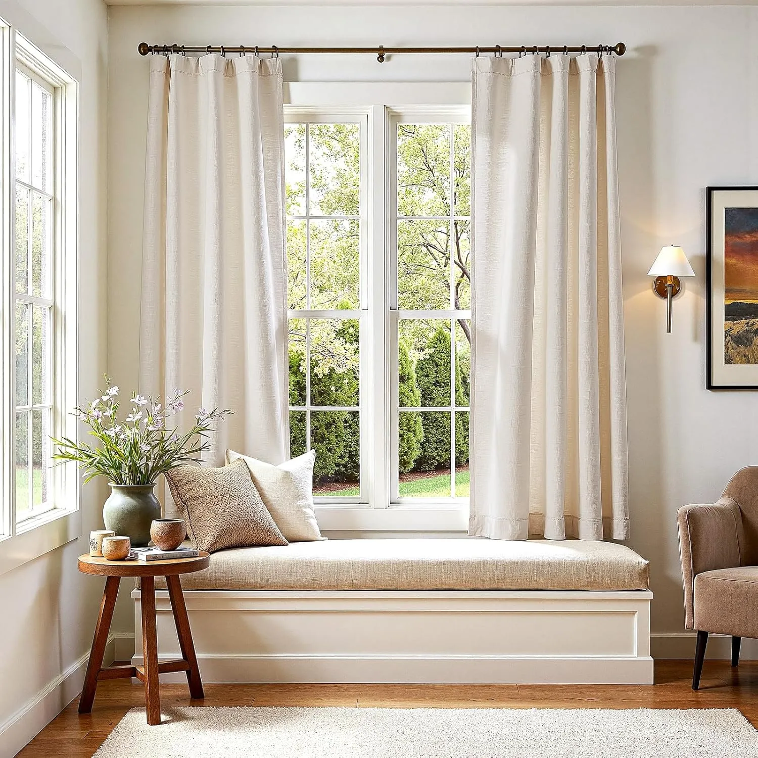 jinchan Linen Blend Beige Curtains 72 Inches Long for Living Room Farmhouse Rod Pocket Back Tab Light Filtering Window Drapes for Bedroom Curtains Crude 2 Panels