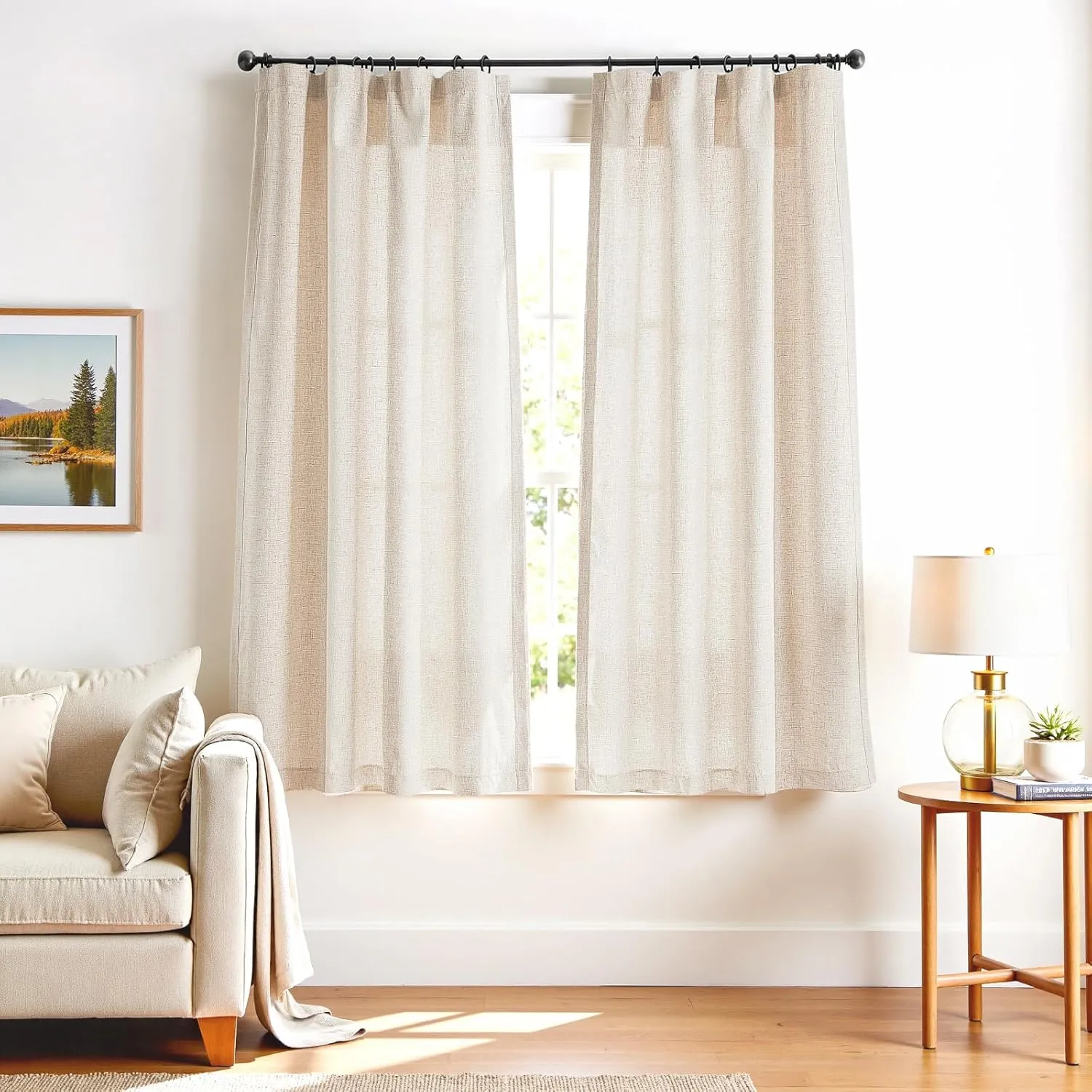 jinchan Linen Blend Beige Curtains 72 Inches Long for Living Room Farmhouse Rod Pocket Back Tab Light Filtering Window Drapes for Bedroom Curtains Crude 2 Panels
