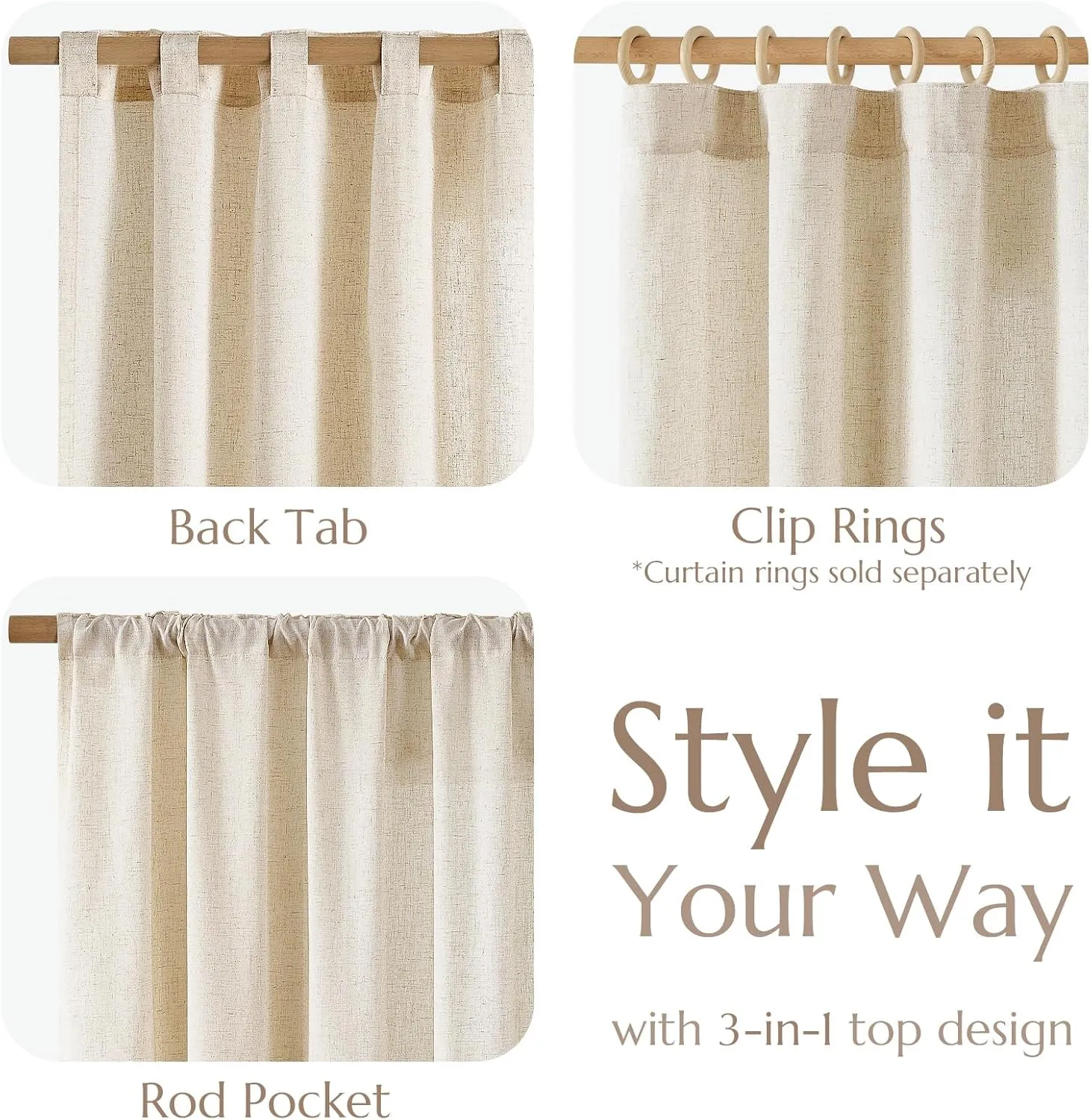 jinchan Linen Blend Beige Curtains 72 Inches Long for Living Room Farmhouse Rod Pocket Back Tab Light Filtering Window Drapes for Bedroom Curtains Crude 2 Panels