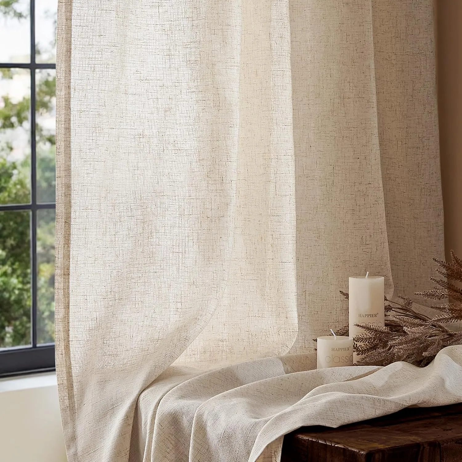 jinchan Linen Blend Beige Curtains 72 Inches Long for Living Room Farmhouse Rod Pocket Back Tab Light Filtering Window Drapes for Bedroom Curtains Crude 2 Panels