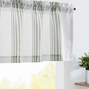 jinchan Striped Linen Valance Curtain 16 Inch Vertical Striped Valance for Kitchen Bathroom Light Filtering Window Treatment Rod Pocket Farmhouse Rustic Semi Sheer Short Window Curtain 1 Panel Green