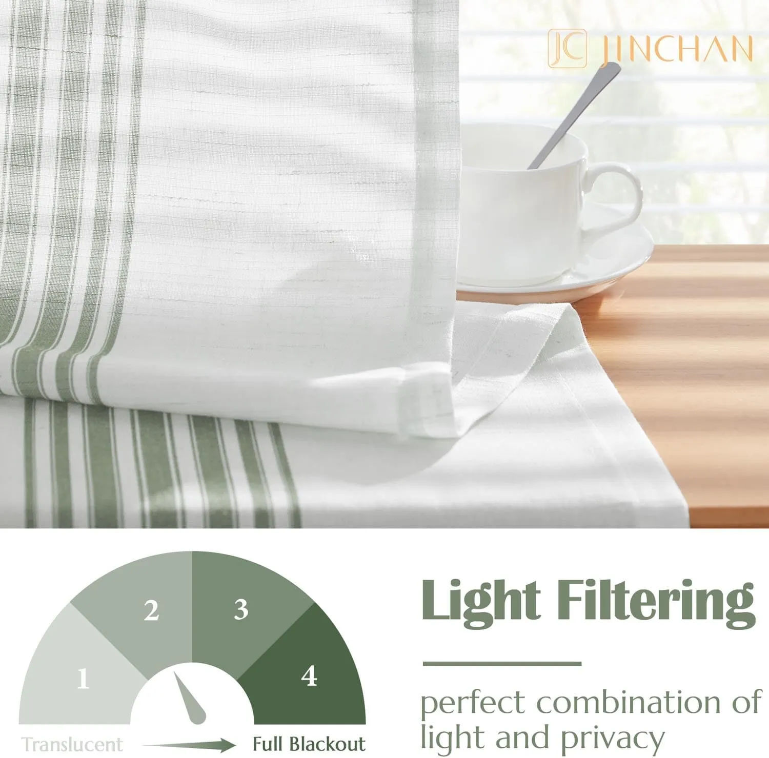 jinchan Striped Linen Valance Curtain 16 Inch Vertical Striped Valance for Kitchen Bathroom Light Filtering Window Treatment Rod Pocket Farmhouse Rustic Semi Sheer Short Window Curtain 1 Panel Green