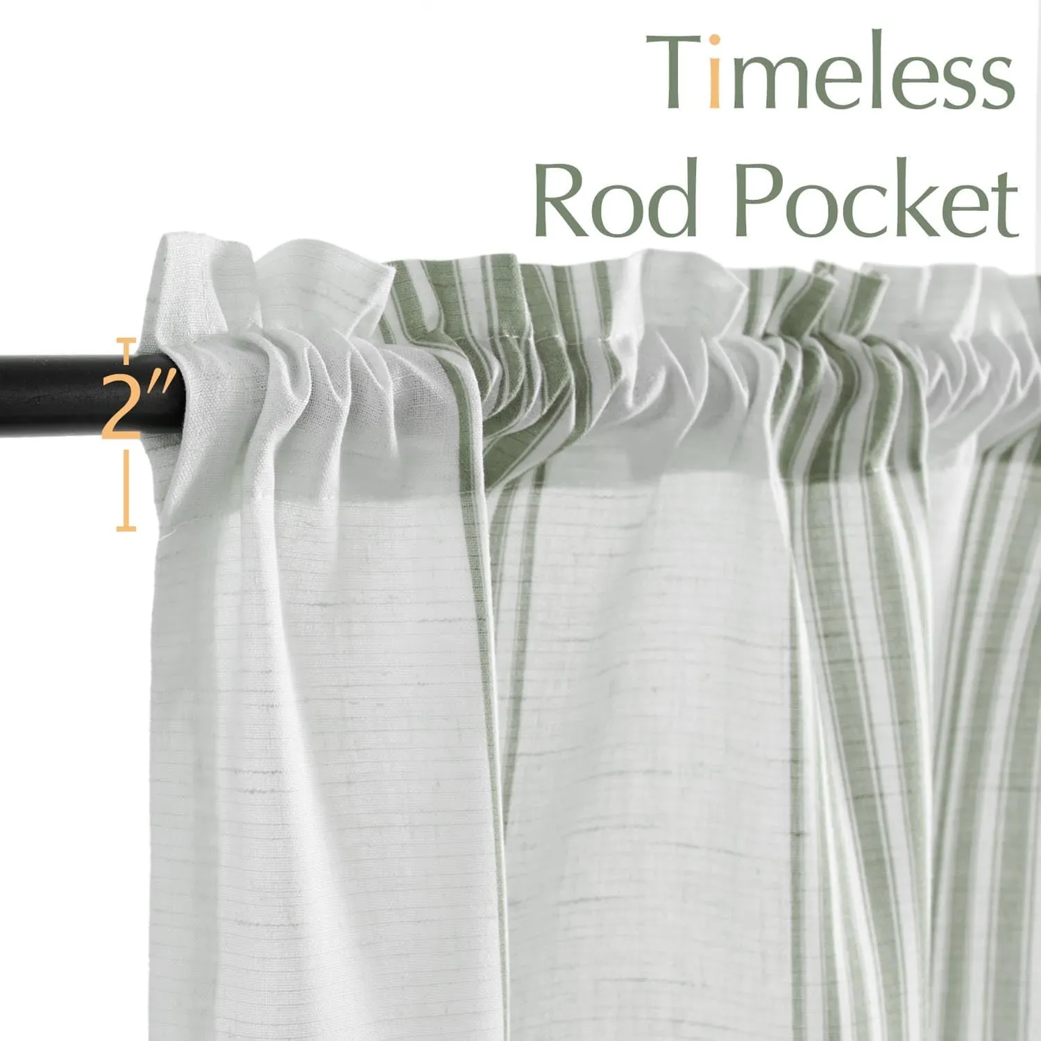 jinchan Striped Linen Valance Curtain 16 Inch Vertical Striped Valance for Kitchen Bathroom Light Filtering Window Treatment Rod Pocket Farmhouse Rustic Semi Sheer Short Window Curtain 1 Panel Green