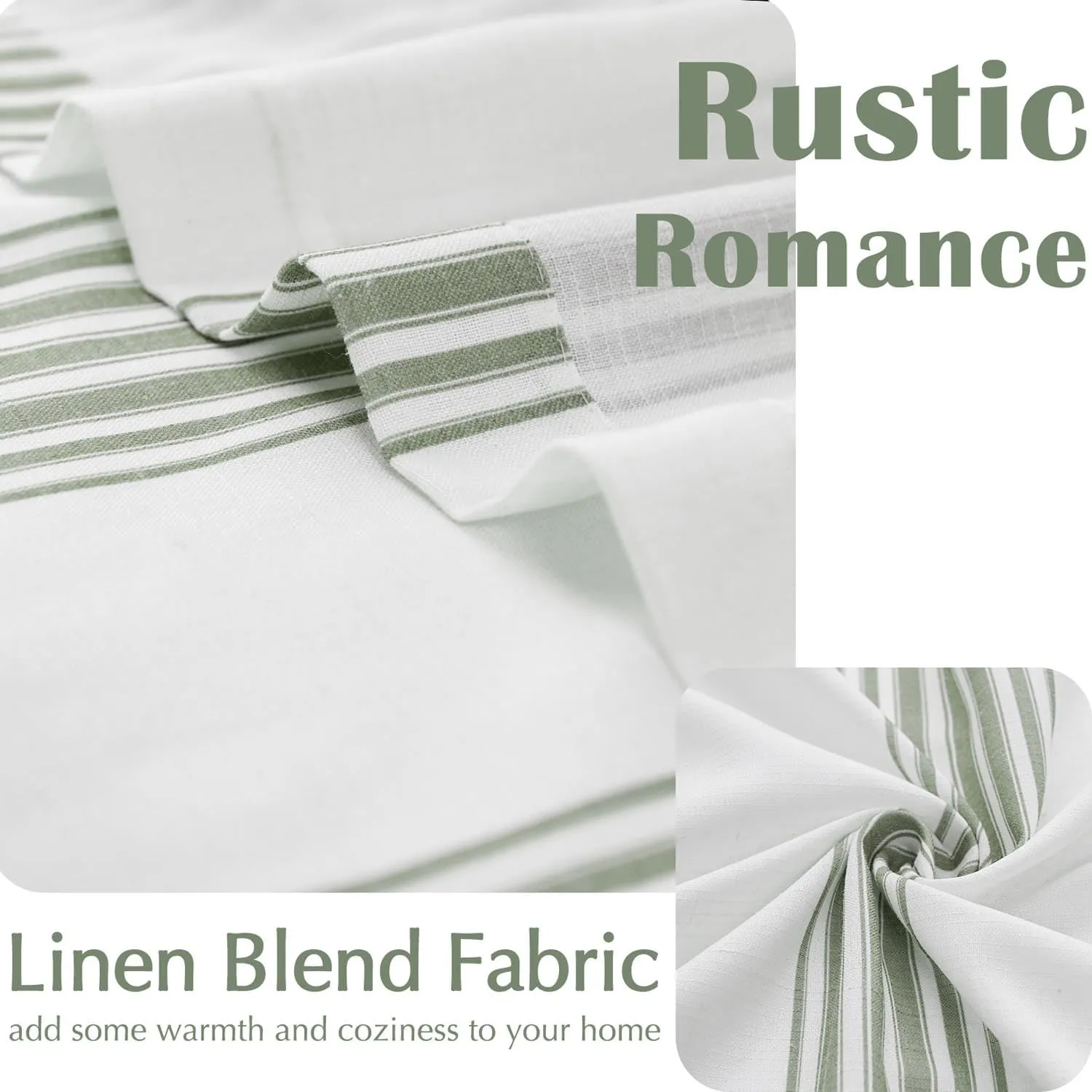 jinchan Striped Linen Valance Curtain 16 Inch Vertical Striped Valance for Kitchen Bathroom Light Filtering Window Treatment Rod Pocket Farmhouse Rustic Semi Sheer Short Window Curtain 1 Panel Green