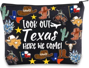 JNIAP Texas Makeup Bag Texas Themed Gifts Texas Cowgirl Gifts Texas Travel Gifts Texas Zipper Pouch (look out texas black mb)