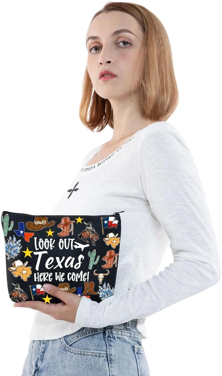 JNIAP Texas Makeup Bag Texas Themed Gifts Texas Cowgirl Gifts Texas Travel Gifts Texas Zipper Pouch (look out texas black mb)