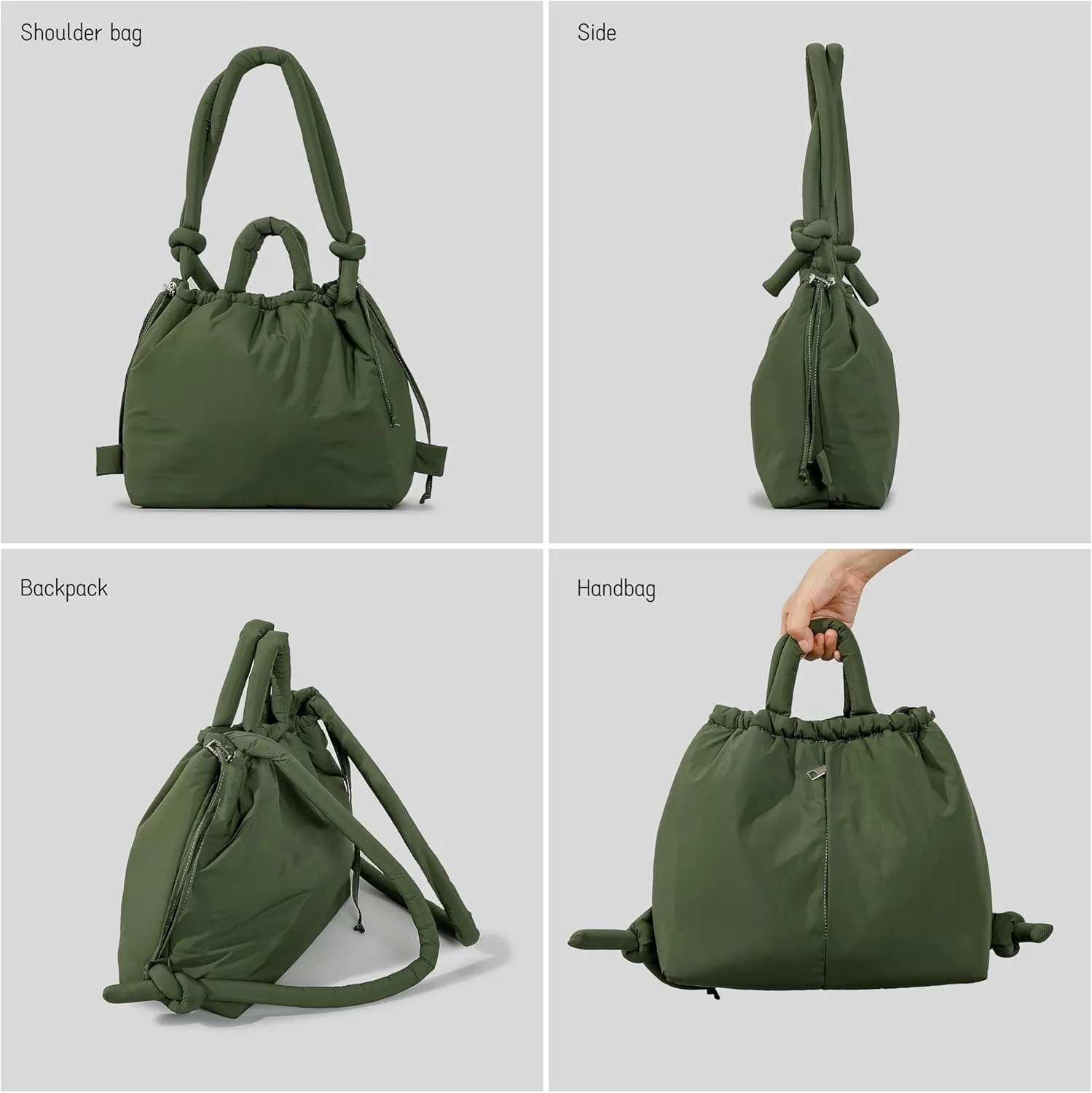JOLLQUE Puffer Tote Bag for Women,Winter Backpack Handbag,Lightweight Autumn Puffy Carry On Work Bag,Padded Shoulder Bag
