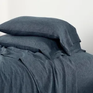 Jovi Linen Ink Pillowcases, King Size, Blue Solid Pattern