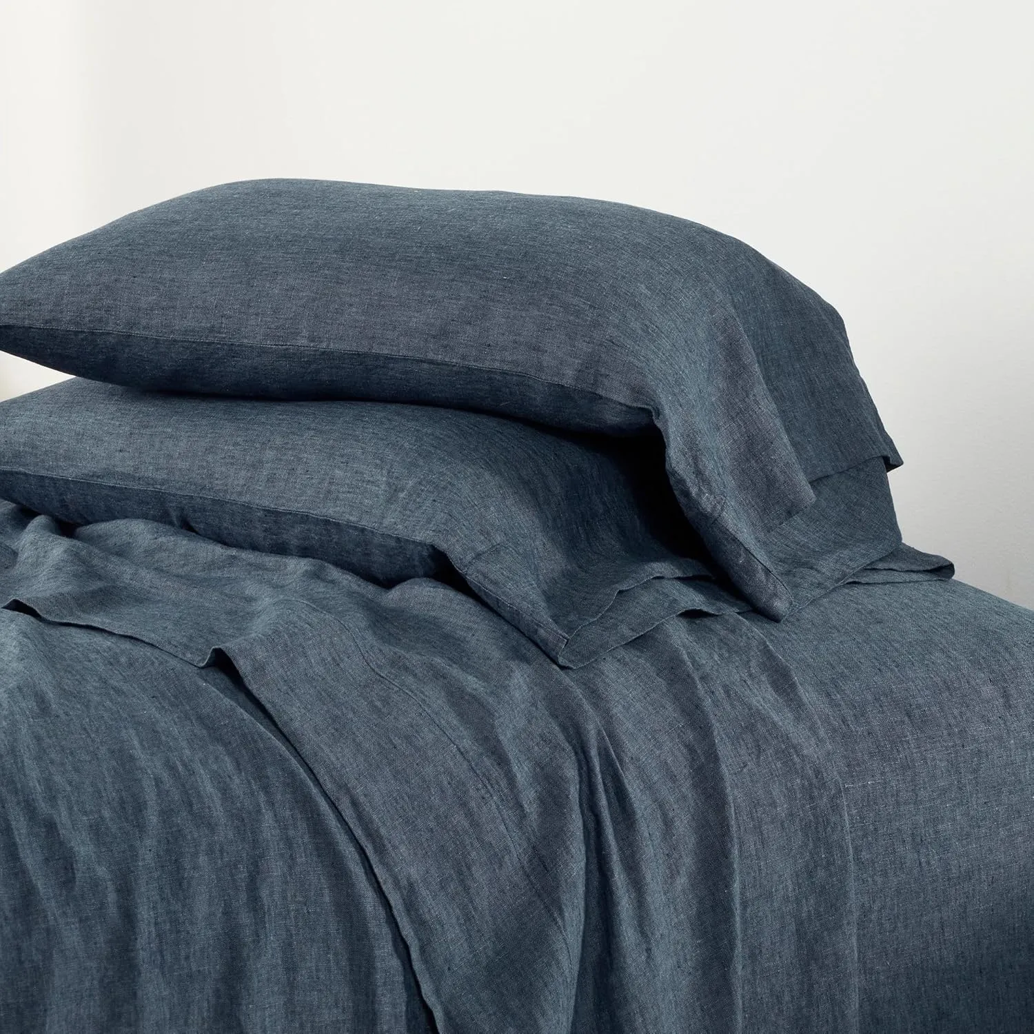 Jovi Linen Ink Pillowcases, King Size, Blue Solid Pattern