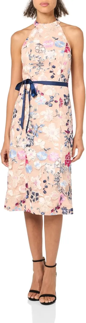 JS Collections Women's Elliot Bateau Neck Gown, Rose Gold Multi