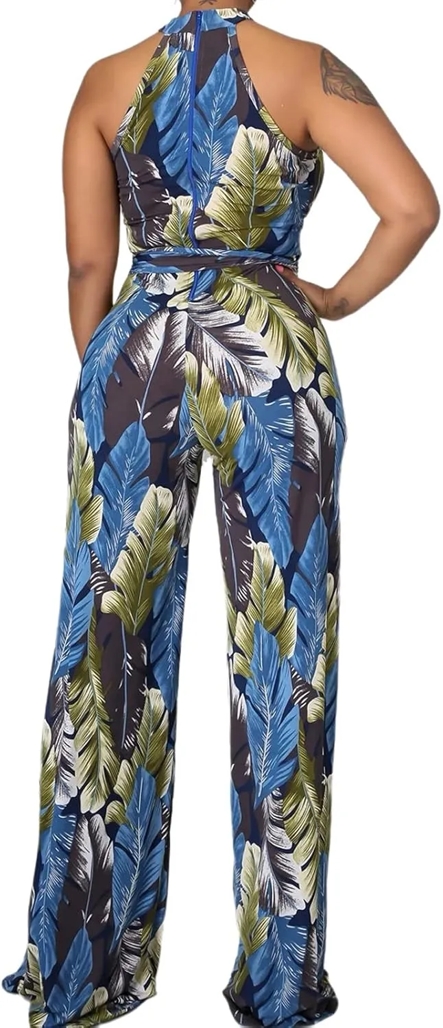 Jumpsuit for Women Sexy Elegant Long Straight Pants Cocktail Printing Jumpsuits Party Club with Zipper