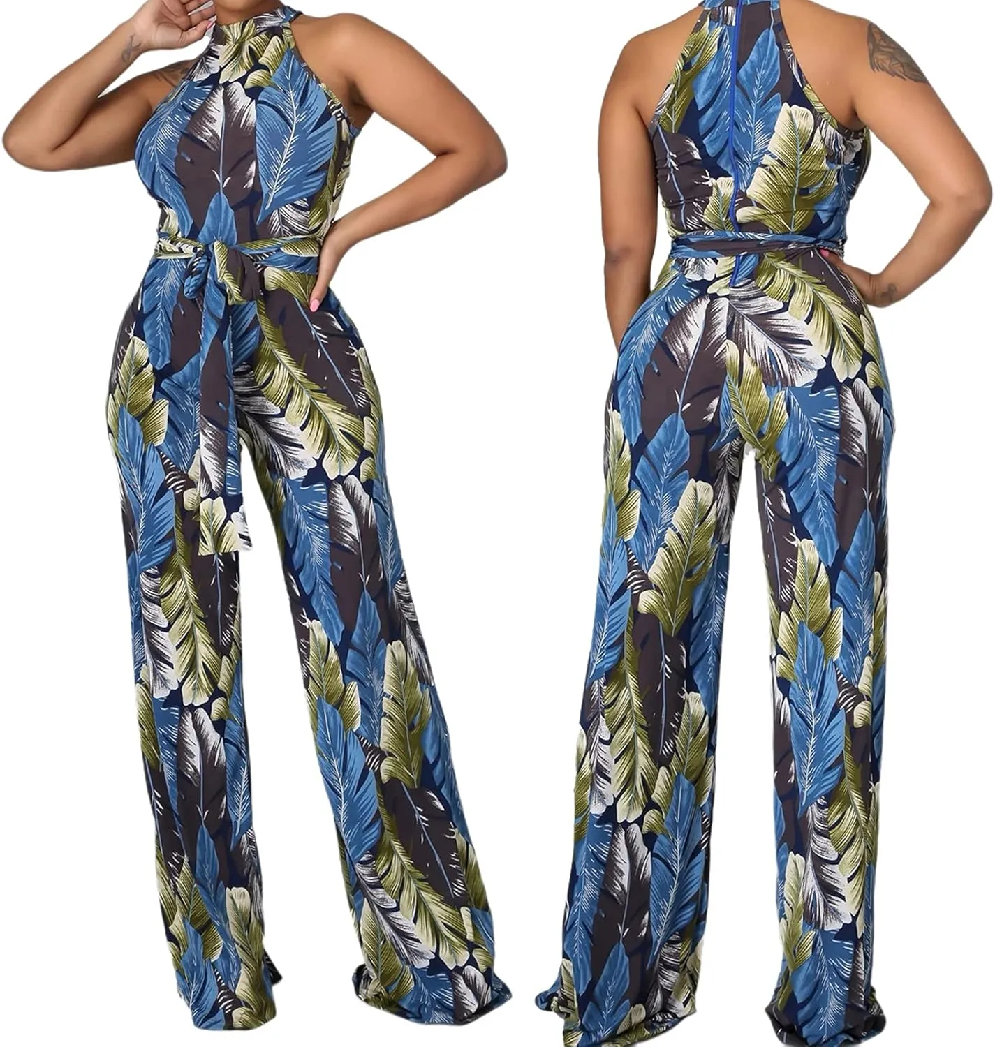 Jumpsuit for Women Sexy Elegant Long Straight Pants Cocktail Printing Jumpsuits Party Club with Zipper