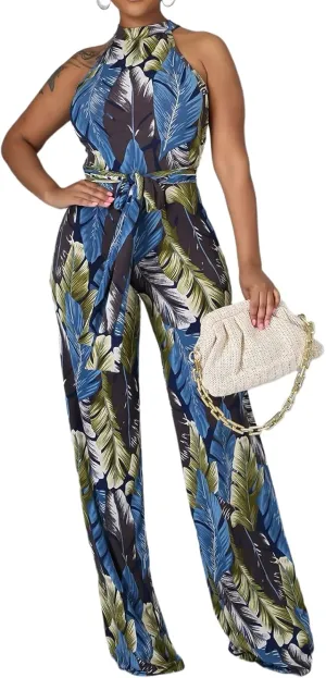 Jumpsuit for Women Sexy Elegant Long Straight Pants Cocktail Printing Jumpsuits Party Club with Zipper