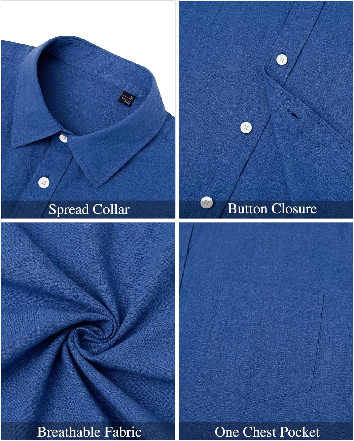 J.VER Men's Cotton Linen Short Sleeve Shirts Casual Lightweight Button Down Shirts Vacation Beach Summer Tops with Pocket