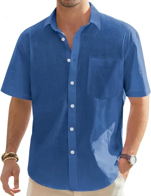 J.VER Men's Cotton Linen Short Sleeve Shirts Casual Lightweight Button Down Shirts Vacation Beach Summer Tops with Pocket