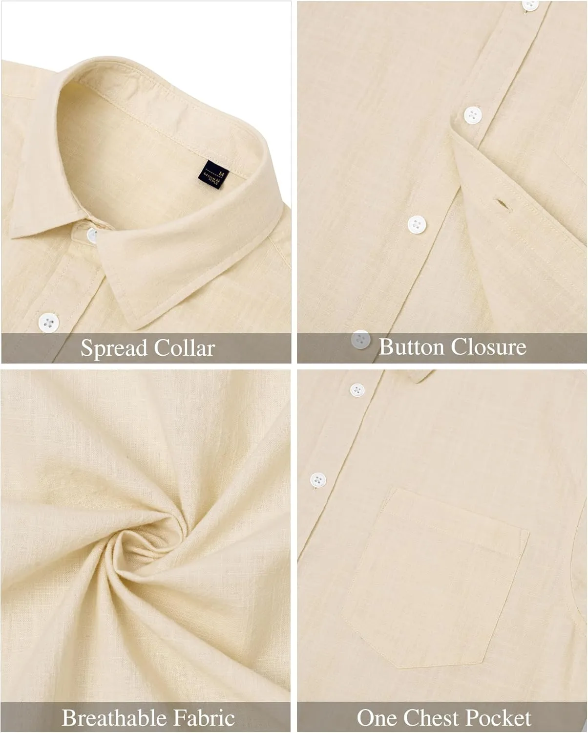 J.VER Men's Cotton Linen Short Sleeve Shirts Casual Lightweight Button Down Shirts Vacation Beach Summer Tops with Pocket