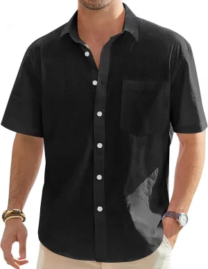 J.VER Men's Cotton Linen Short Sleeve Shirts Casual Lightweight Button Down Shirts Vacation Beach Summer Tops with Pocket