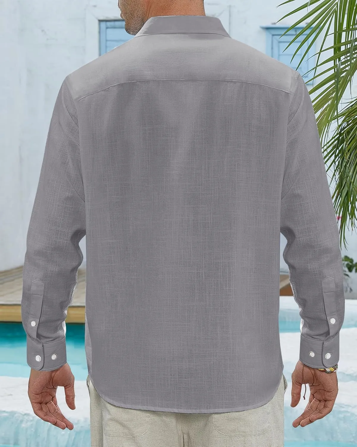 J.VER Men's Linen Shirts Casual Button Down Long Sleeve Shirt Solid Spread Collar Summer Beach Shirts with Pocket
