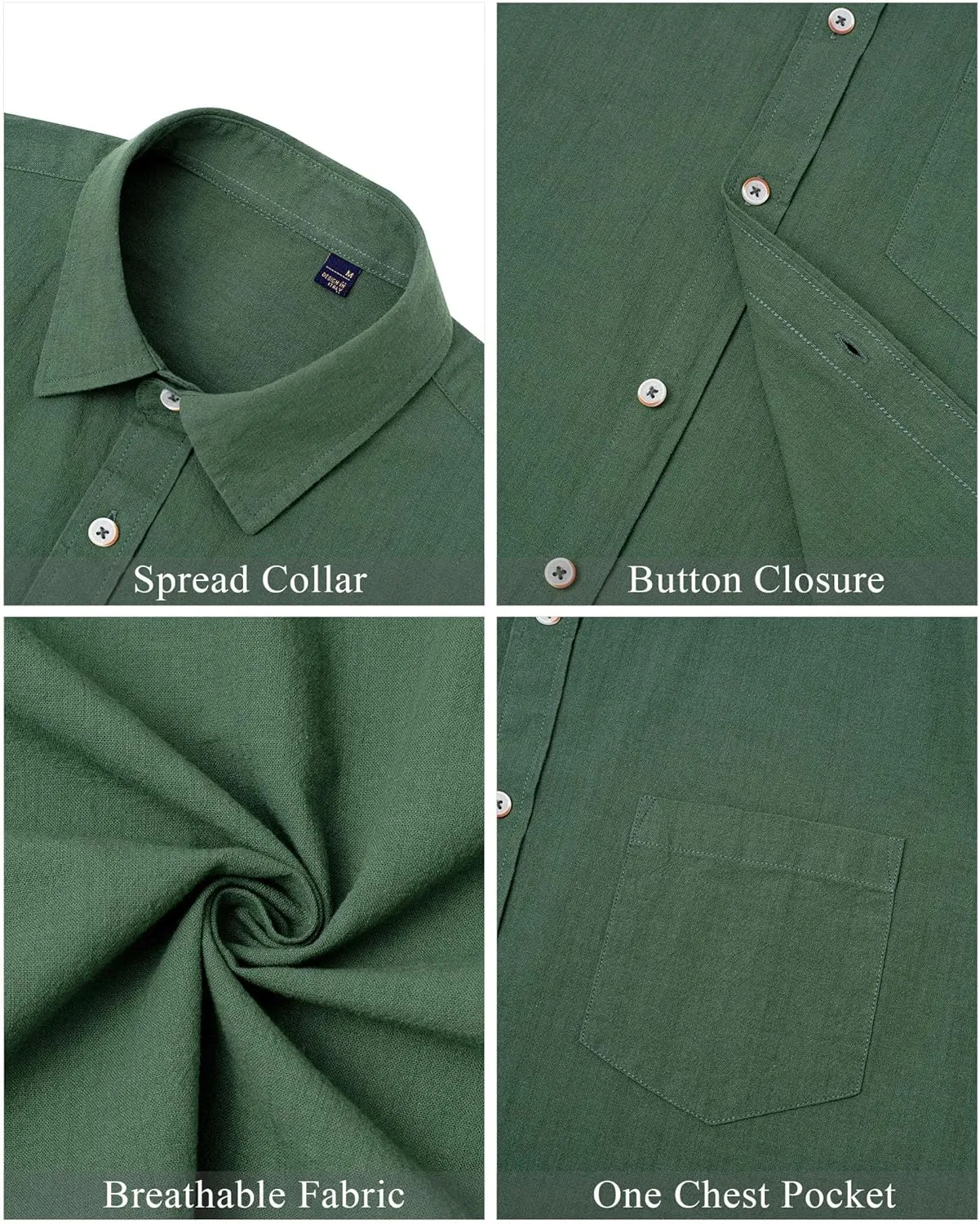 J.VER Men's Linen Shirts Casual Button Down Long Sleeve Shirt Solid Spread Collar Summer Beach Shirts with Pocket