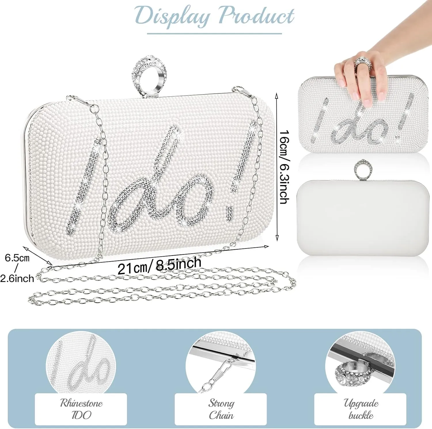 Kacctyen Rhinestone Clutch Bag Bride Clutch Purse Diamond Evening Bag Bride Purse Embellished Jewels Rhinestone Box Bag Gift