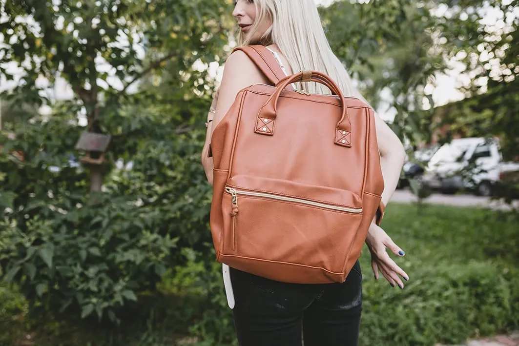 Kah&Kee Leather Backpack for Women and Men 16-inch Laptop Bag | Teacher Professional, Diaper Bag Backpack, Ideal for Work, School, Nursing, College & Travel (Camel, Large)