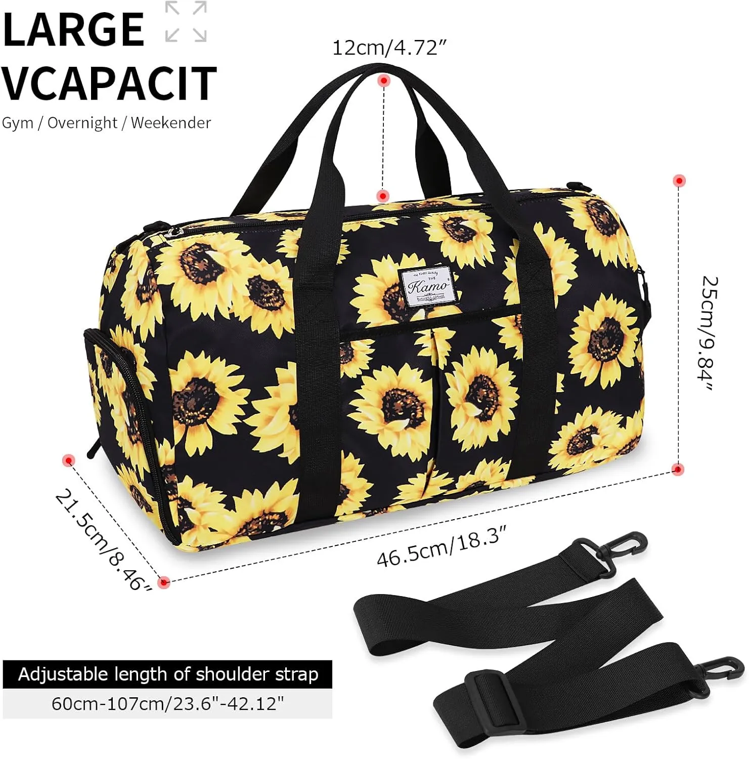 KAMO Travel Duffle Bag, Weekender Bags for Women with Shoe Compartment, Gym Bag for Women with Wet Pocket Workout Dance Tote Bag Personal Item Travel Bag with Trolley Sleeve