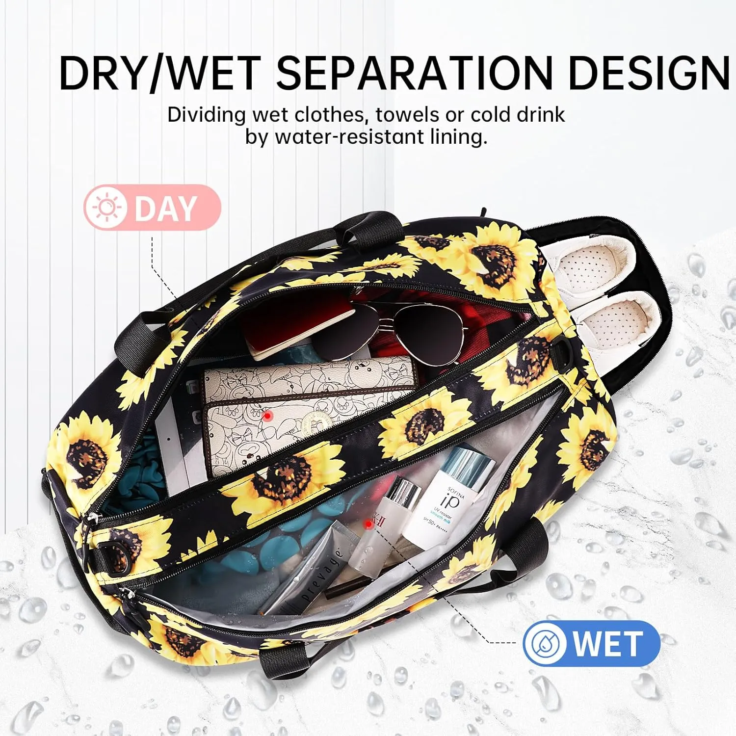 KAMO Travel Duffle Bag, Weekender Bags for Women with Shoe Compartment, Gym Bag for Women with Wet Pocket Workout Dance Tote Bag Personal Item Travel Bag with Trolley Sleeve
