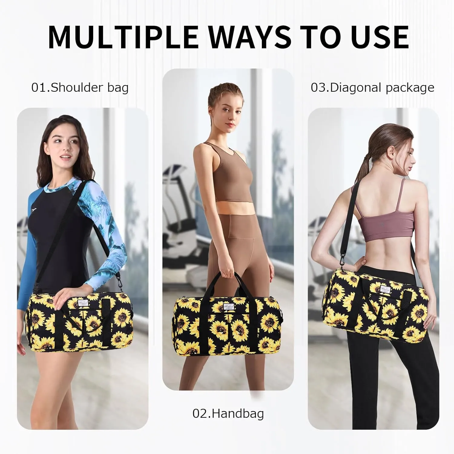 KAMO Travel Duffle Bag, Weekender Bags for Women with Shoe Compartment, Gym Bag for Women with Wet Pocket Workout Dance Tote Bag Personal Item Travel Bag with Trolley Sleeve