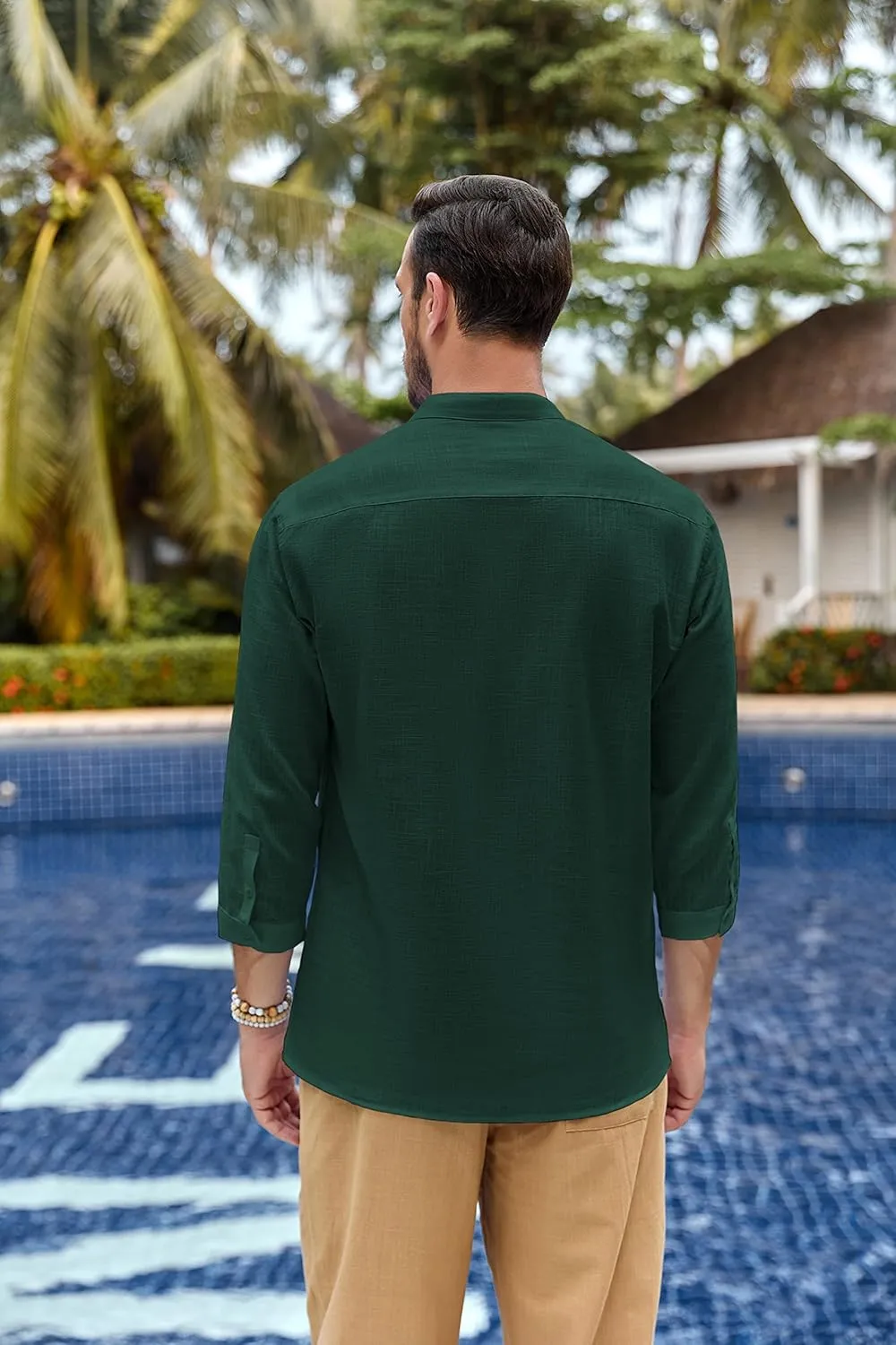 Karlywindow Mens Linen Henley Shirts Long Sleeve Hippie Yoga Summer Beach Casual Henleys T-Shirt