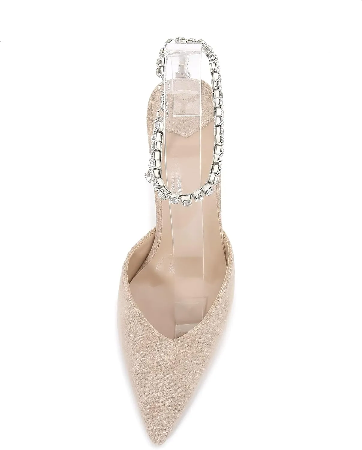 keleimusi Crystal-Embellished Ankle Strap Pumps Wedding Dress Stiletto Heels for Women