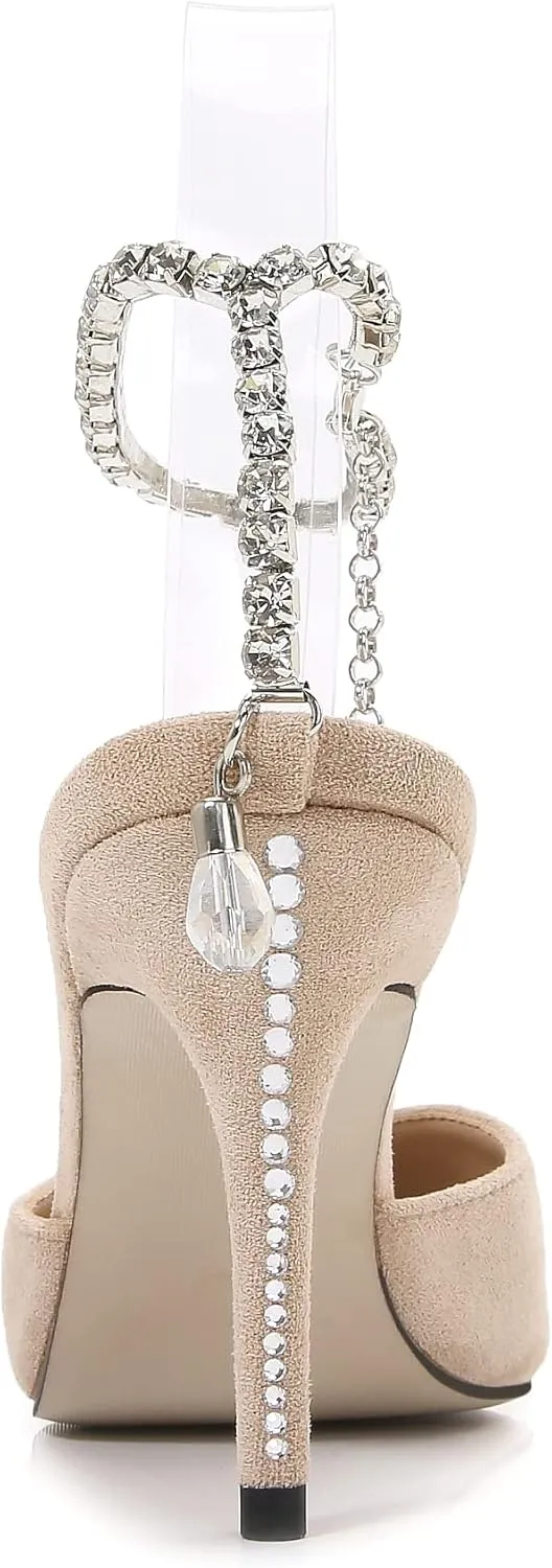 keleimusi Crystal-Embellished Ankle Strap Pumps Wedding Dress Stiletto Heels for Women