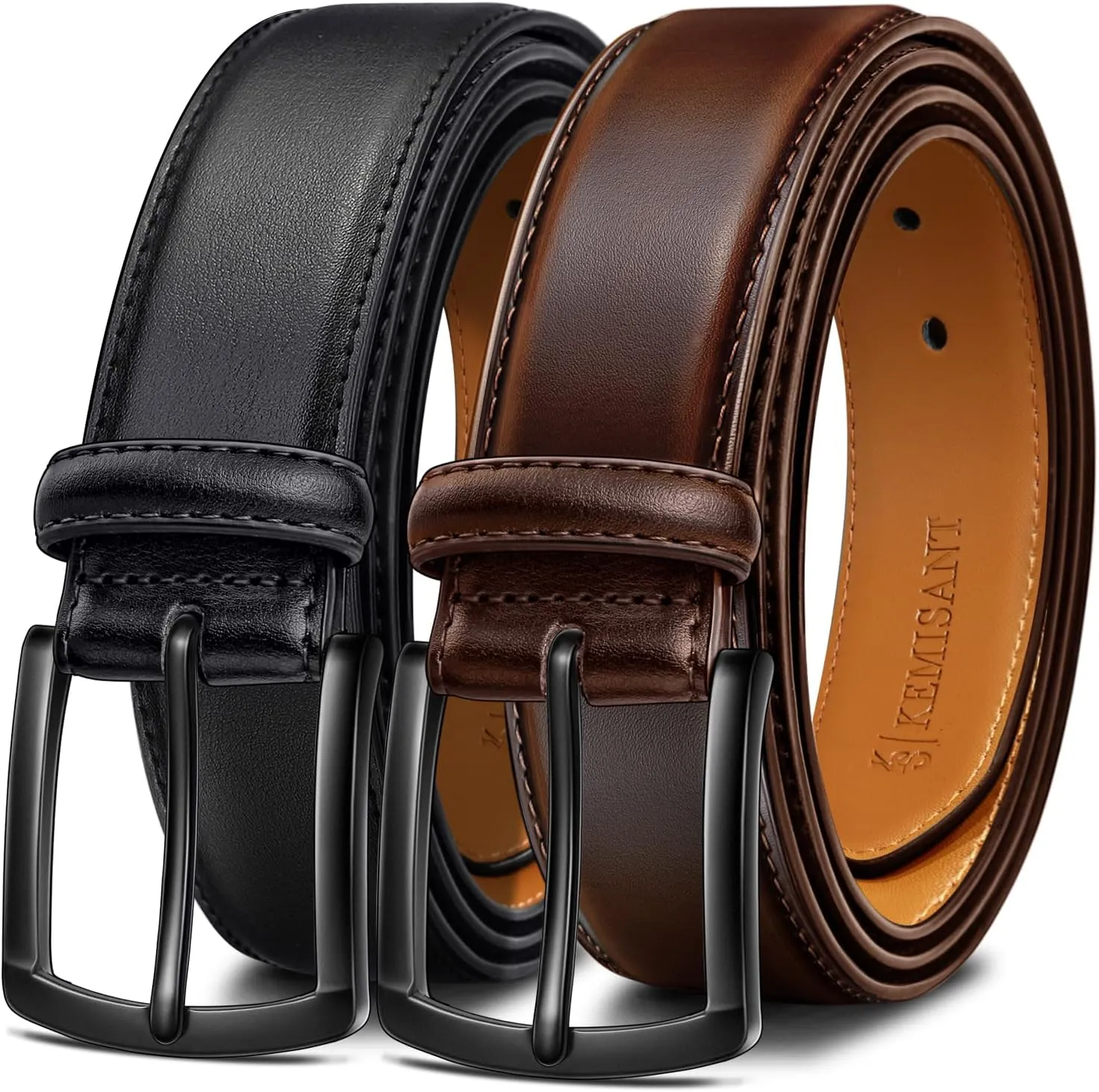 KEMISANT Men Belt 2Pack – Genuine Leather Belt for Men Dress Casual Golf Jeans 1 3/8"