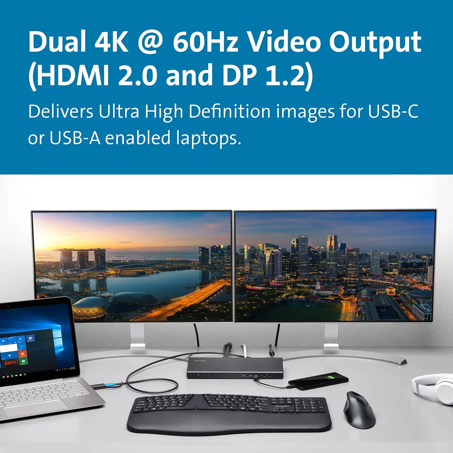 Kensington SD4750P USB-C Displaylink Docking Station for Windows, MacBook, Surface and Chromebooks – Dual 4K Video, 85W PD (K39105NA)