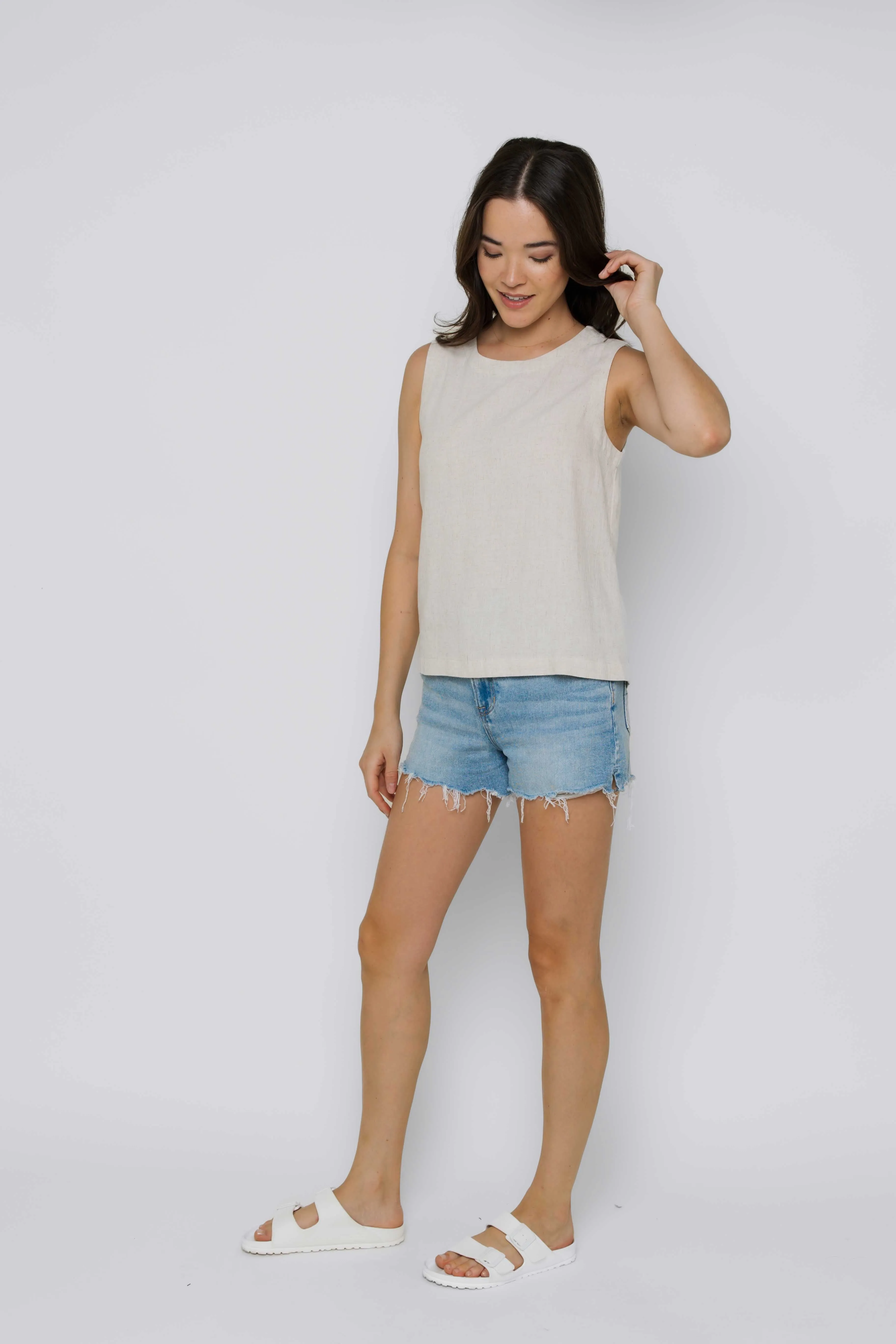Keri-Sleeveless Woven Shell