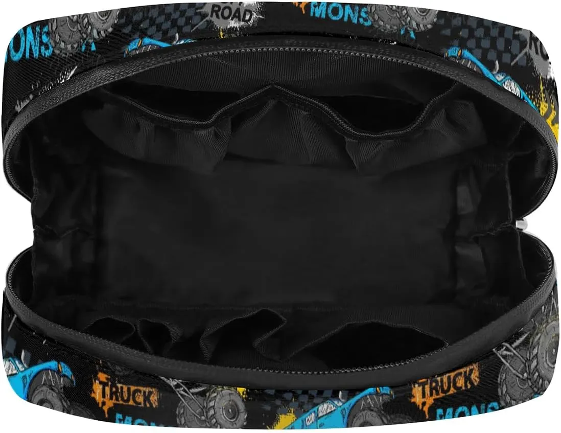 Kids Toiletry Bag for Boys, Cute Small Monster Car Trucks Wash Bag for Little Young Boys Waterproof Cosmetic Weekender Bag Toddler Traveling Toiletries
