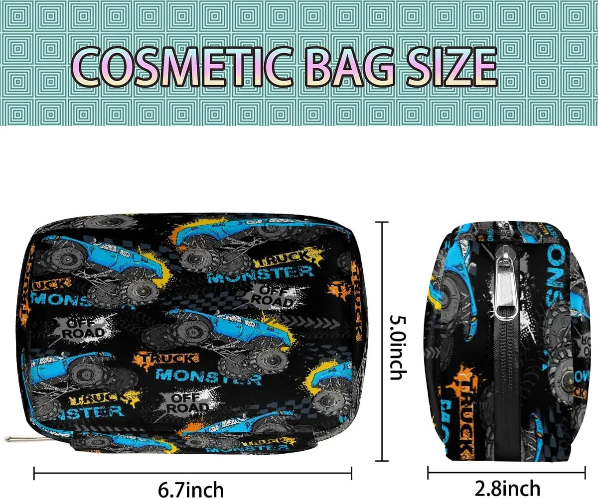 Kids Toiletry Bag for Boys, Cute Small Monster Car Trucks Wash Bag for Little Young Boys Waterproof Cosmetic Weekender Bag Toddler Traveling Toiletries