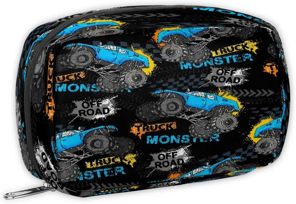 Kids Toiletry Bag for Boys, Cute Small Monster Car Trucks Wash Bag for Little Young Boys Waterproof Cosmetic Weekender Bag Toddler Traveling Toiletries