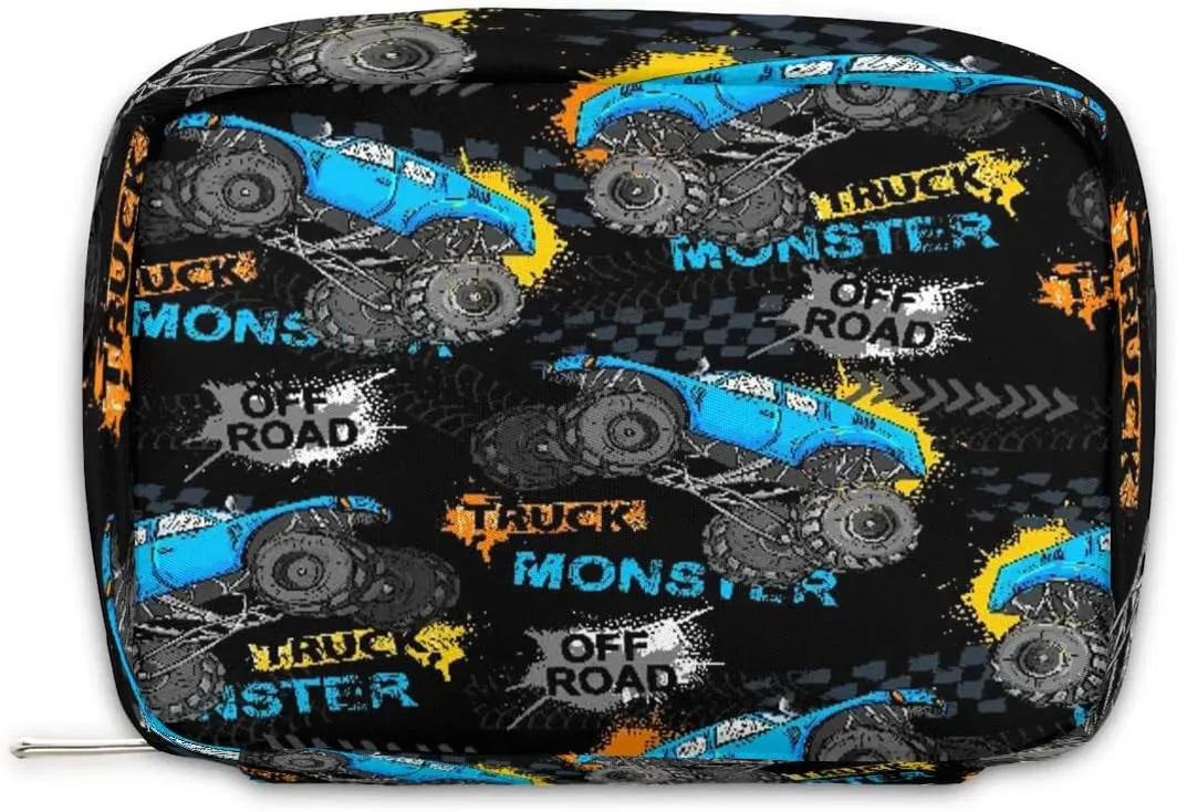 Kids Toiletry Bag for Boys, Cute Small Monster Car Trucks Wash Bag for Little Young Boys Waterproof Cosmetic Weekender Bag Toddler Traveling Toiletries