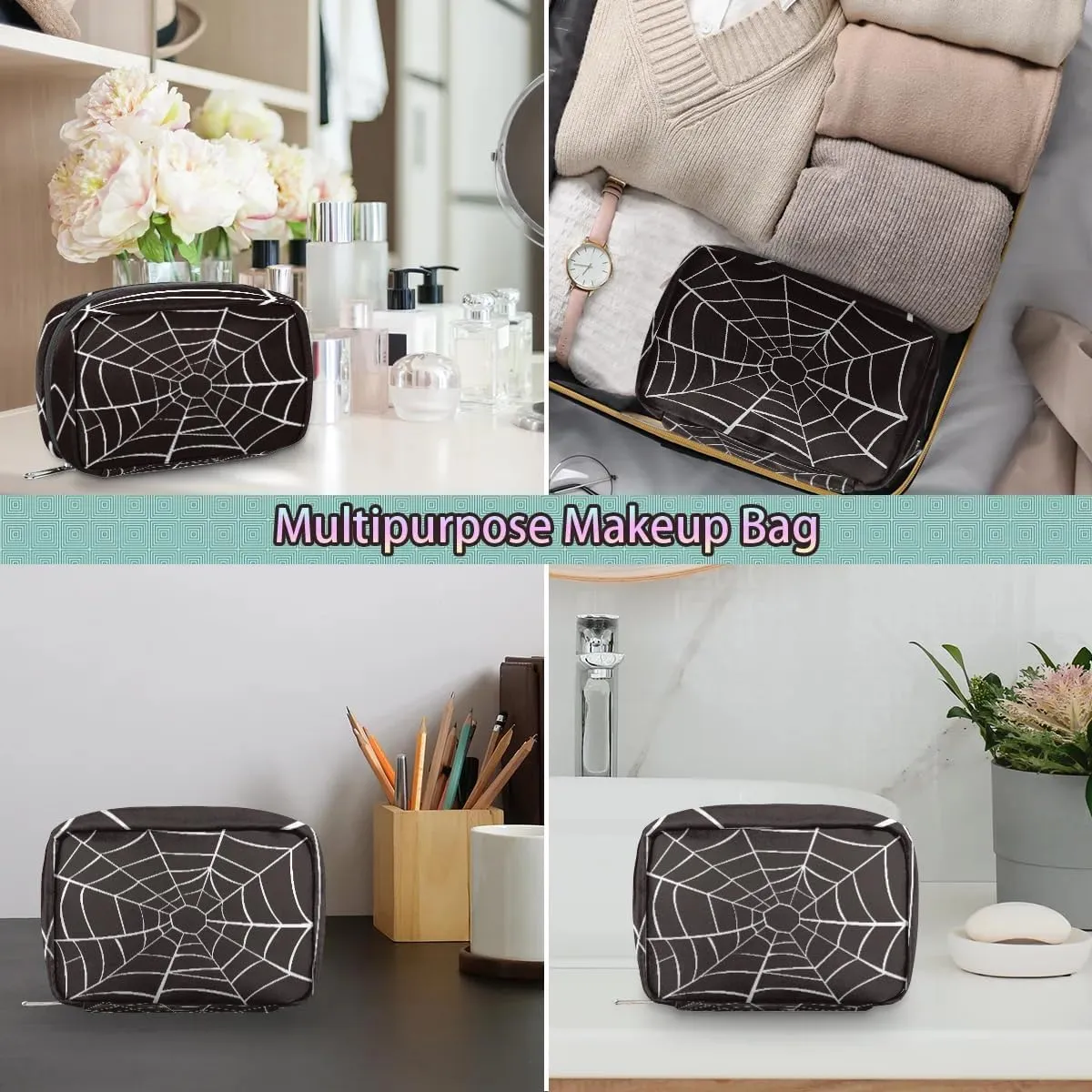 Kids Toiletry Bag for Boys, Small Cute Wash Bag for Little Young Boys Waterproof Cosmetic Weekender Bag Toddler Traveling Toiletries (Black Spider Web)