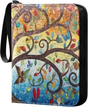 Kigai Trading Card Binder with 50 Sleeves, 400 Pockets PU Zipper Card Collection Binder 4-Pocket Portable Card Folder for Sports Cards, Game Cards (Art Tree Oil Painting)