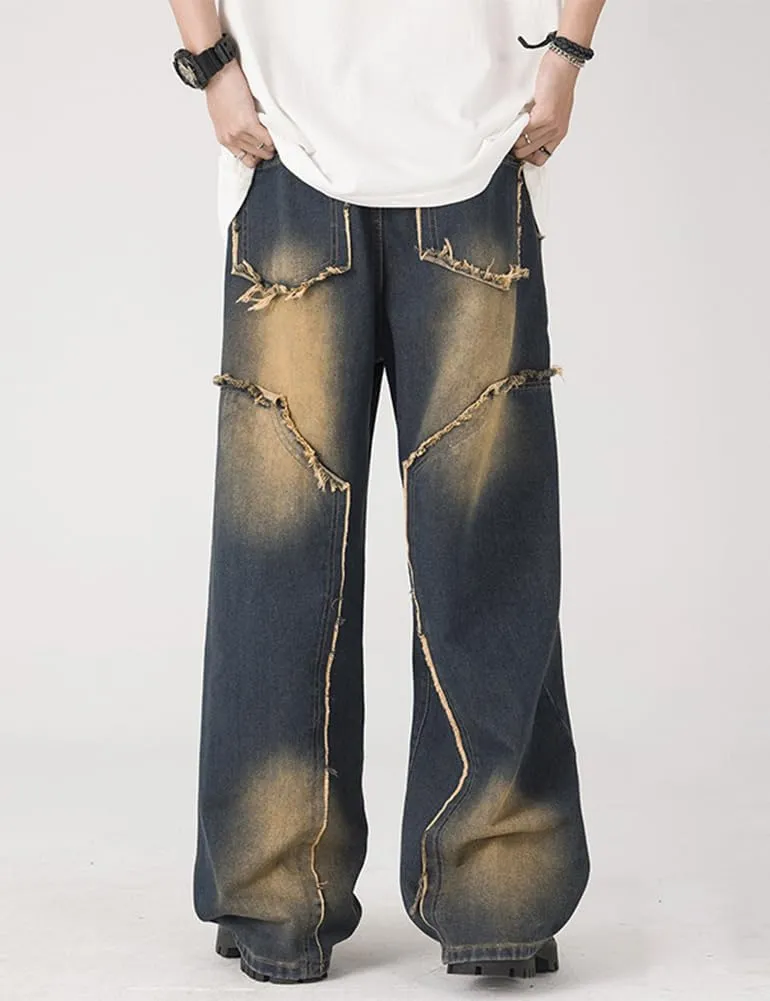 Kinghua Mens Baggy Jeans Casual Loose Fit Wide Leg Hip Hop Skater Y2k Denim Pants