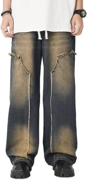 Kinghua Mens Baggy Jeans Casual Loose Fit Wide Leg Hip Hop Skater Y2k Denim Pants